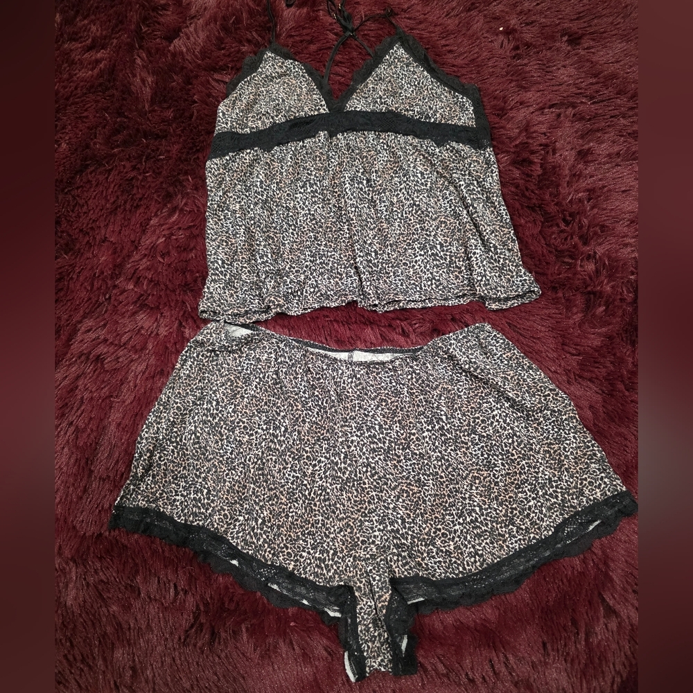 Victoria's Secret Black and Brown Leopard Print Pajama Set